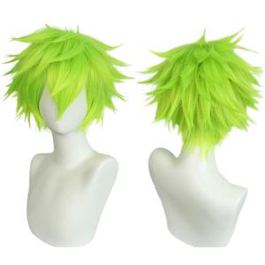 ANOGOL Hair Cap + Short Lime Green Wig for Men Neon Green Spiky Wig Mens for Anime Cosplay Costume Halloween Christmas Event Party