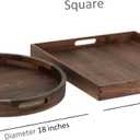 Set of 2 Large Black Walnut Wood Ottoman Tray with Handles, Serve Tea, Coffee, Classic Wooden Decorative Serving Tray (19 inch Square &18 inch Round)