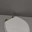 Mayfair Bennett Toilet Seat with Brushed Gold Hinges, Slow Close Wood Seat, Secure Metal Hinges, Easy Install, Made in USA, Round, White