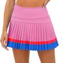 Fisoew Women's High Waisted Tennis Skirts Color Block Pleated Athletic Golf Skorts with Built in Shorts (L)