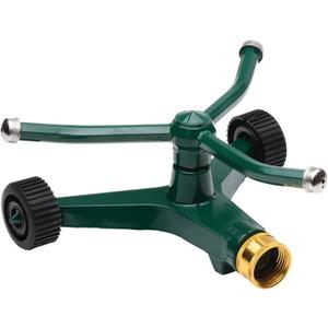 Melnor Metal Revolving Sprinkler; 3-Arm Rotary with Wheeled Base , Green , 45' - 7000