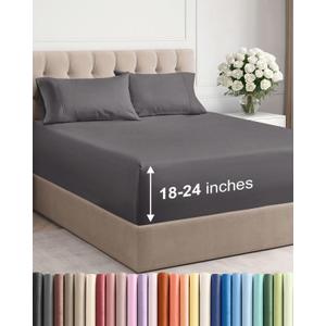 Extra Deep Pocket Full Sheets - 4 Piece Breathable & Cooling Bed Sheets - Hotel Luxury Bed Sheet Set - Soft, Wrinkle Free & Comfy - Easily Fits Extra Deep Mattresses - Deep Pocket Dark Grey Sheets Set