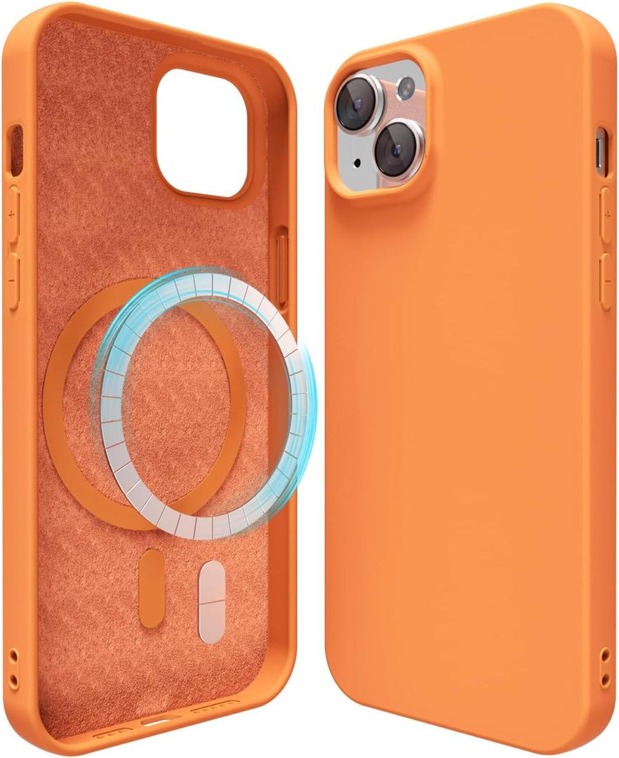 oakxco Silicone Case for iPhone 13 Mini/ 12 Mini Case Magnetic, Compatible with Magsafe Wireless Charging, Slim Thin Soft Rubber Gel, Girly Cute Aesthetic Hard Shell Mag Safe Cover for Women, Orange