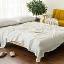 EMME Cotton Muslin Large Throw Blanket Couch Breathable Gauze Soft Lightweight Bed Blankets Adults (White,50"x70")