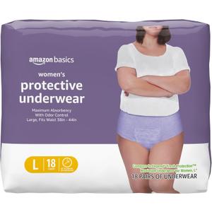 3 Pack Amazon Basics Incontinence Underwear for Women, Protective, Disposable, Postpartum, Maximum Absorbency, Large, Lavender, 18 Count