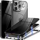 Privacy Magnetic Case for iPhone 16 Plus with Metal Titanium Frame Privacy Screen Protector & Camera Lens Protector, Magnetic Adsorption Double Sided Glass Case Anti Peep Anti Spy Phone Cover