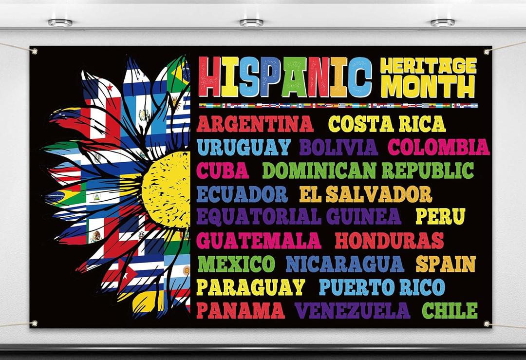 Nepnuser Hispanic Heritage Month Photo Booth Backdrop Latino Spanish Speaking Countries Flags School Classroom Decorations Indoor Outdoor Wall Decor-5.93.6ft