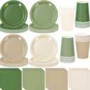 Whaline 244Pcs Nude Sage Green Tableware Set Serves 48 4 Colors Disposable Dinnerware 48 9" Plates 48 7" Plate 48 9oz Cups 100 Napkins for Wedding Birthday Party Supplies