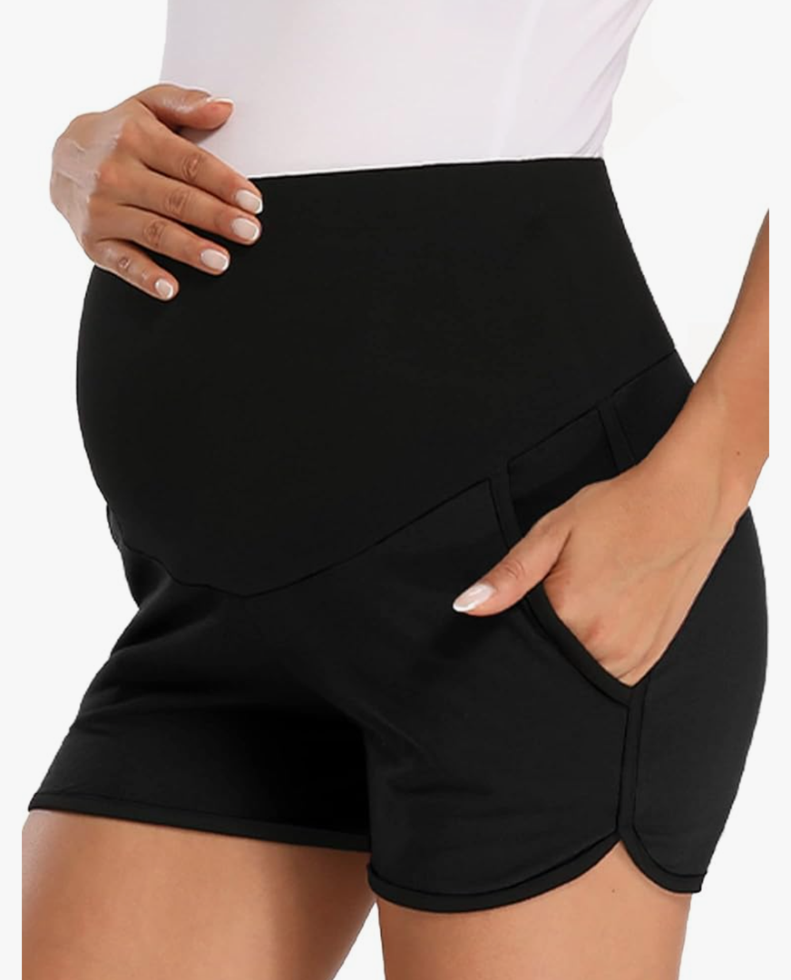 fitglam Women's Maternity Shorts Over Belly Pregnancy Lounge Workout Running Pajama Sleep Shorts with Pockets Size Large