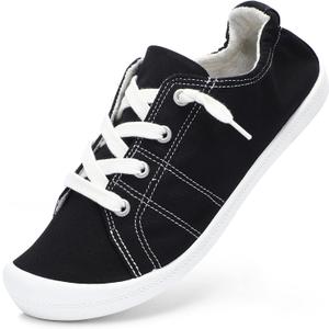 STQ Women Slip On Sneakers, Comfortable Casual Canvas Shoes (10, Black)