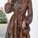 PRETTYGARDEN Women's Fall Boho Dresses 2026 Floral Long Sleeve V Neck Mini Flowy Wedding Guest Dress Trendy Vacation Outfits (M)