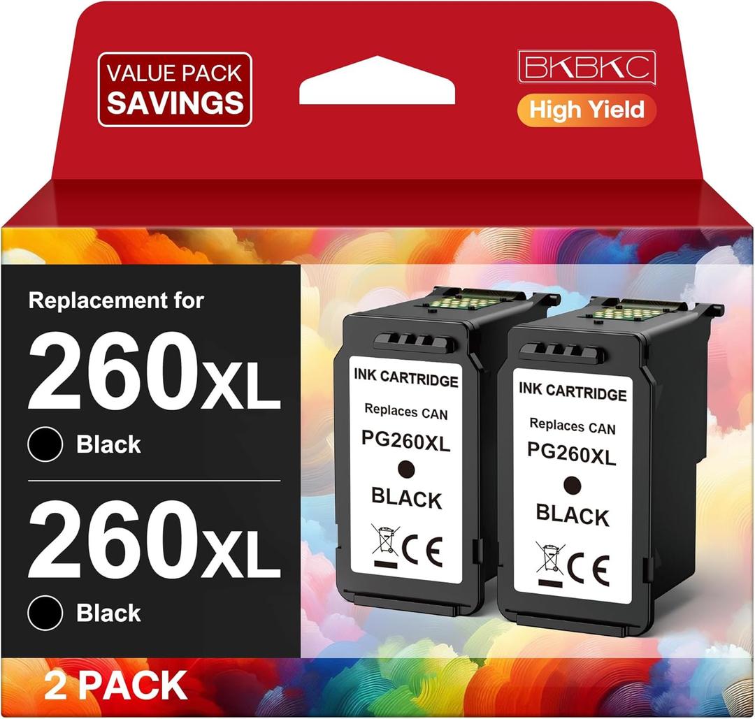 PG-260 XL Value Pack Ink Cartridges Replacement for Canon 260XL PG 260 XL Black Ink Cartridge High Yield Work with TS5320 TR7020 TS6420 TS5300 TS6400 TS6420a TR7022 TR7020a (2 Black)