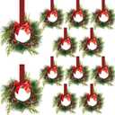 Zeyune 12 Pcs Small Christmas Wreaths for Kitchen Cabinet with Plaid Bow Ribbon Hanging Mini Christmas Cabinet Door Wreaths Decor for Kitchen Window Outdoor Indoor Holiday, 14.96 x 7.87''