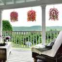Homsunny Artificial Faux Hanging Flowers Plants Baskets for Outdoor Spring Summer Decorations,Resistant Fake Morning Glory Silk Plants for Outside UV Resistant Patio Yard Home Porch Decor(Red Purple)