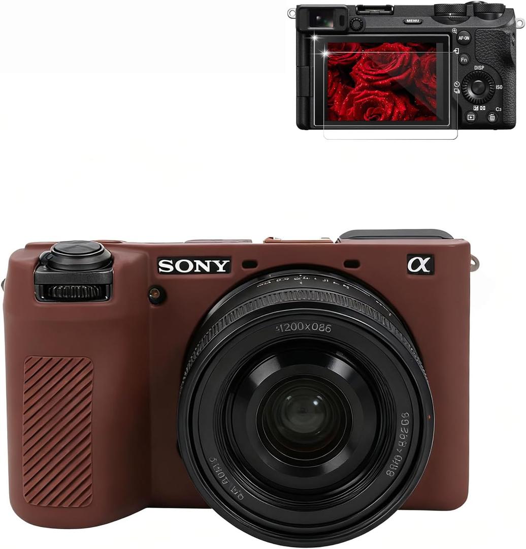 Case for Sony A6700 Camera Accessories, A6700 Soft Silicone Protective Case with Screen Protector, Slim Fit Sleeve, Lightweight, Anti-Scratch for Sony Alpha 6700 Cover (Brown)