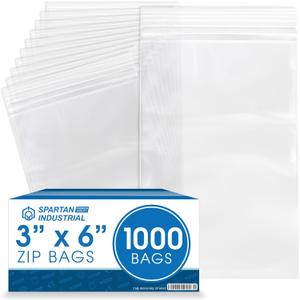 Spartan Industrial - 3 X 6 (1000 Count) 2 Mil Clear Reclosable Zip Plastic Poly Bags with Resealable Lock Seal Zipper