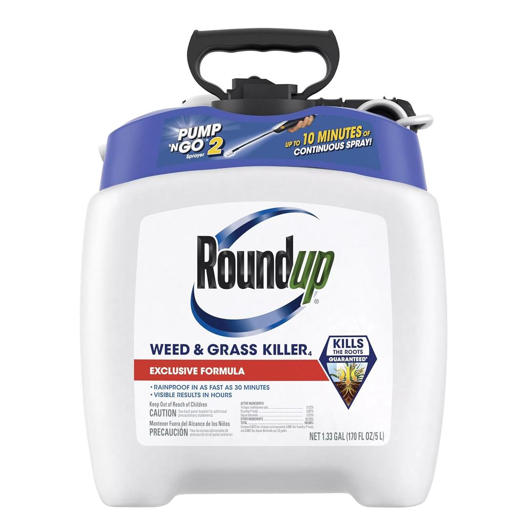 Roundup Weed and Grass Killer with Pump 'N Go 2 Sprayer, Use in and Around Flower Beds, Trees & More, 1.33 gal.