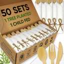 Premium Pre-Rolled Napkin and Bamboo Cutlery Set (50 Pack, 200 PCS) 100% Biodegradable, Eco-Friendly, Disposable Wrapped Cutlery - Includes Pre-Wrapped Bamboo Forks, Knives, Spoons, & Napkins