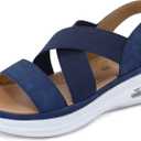 mysoft Women's Comfortable Walking Sandals Air Cushion Sport Slingback Elastic Band Platform Shoes (8.5, Navy)
