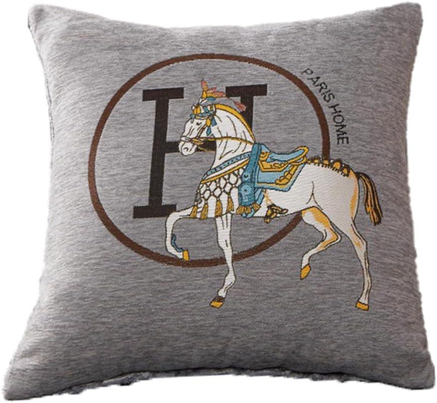 18x18'' inches Throw Pillow Cushion Covers Set Pack of 2 Pcs - Luxury Horse Embroidery Modern Style Couch Sofa Pillow Cover for Living Room Bedroom (Grey)