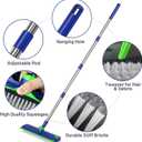 Floor Scrub Brush with Long Handle: 3 in 1 Heavy-Duty Floor Scrubber Brush with Squeegee for Cleaning Tile Bathroom Deck Kitchen Patio - Blue