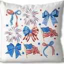 Patriotic Red White and Blue Bow Throw Pillow Covers, Americana Patriotic Independence Day 4th of July Decorations, Memorial Day Decor for Home Bedroom Couch,American Flag Pillow Covers 18x18