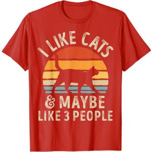 I Like Cats And Maybe Like 3 People Cat Retro Men T-Shirt, Size Large