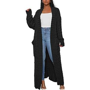 Long Sweaters for Women Cardigan Open Front Long Sleeve Plus Size Chunky Cable Knit Duster Cardigans with Pockets Winter Coat, M\L