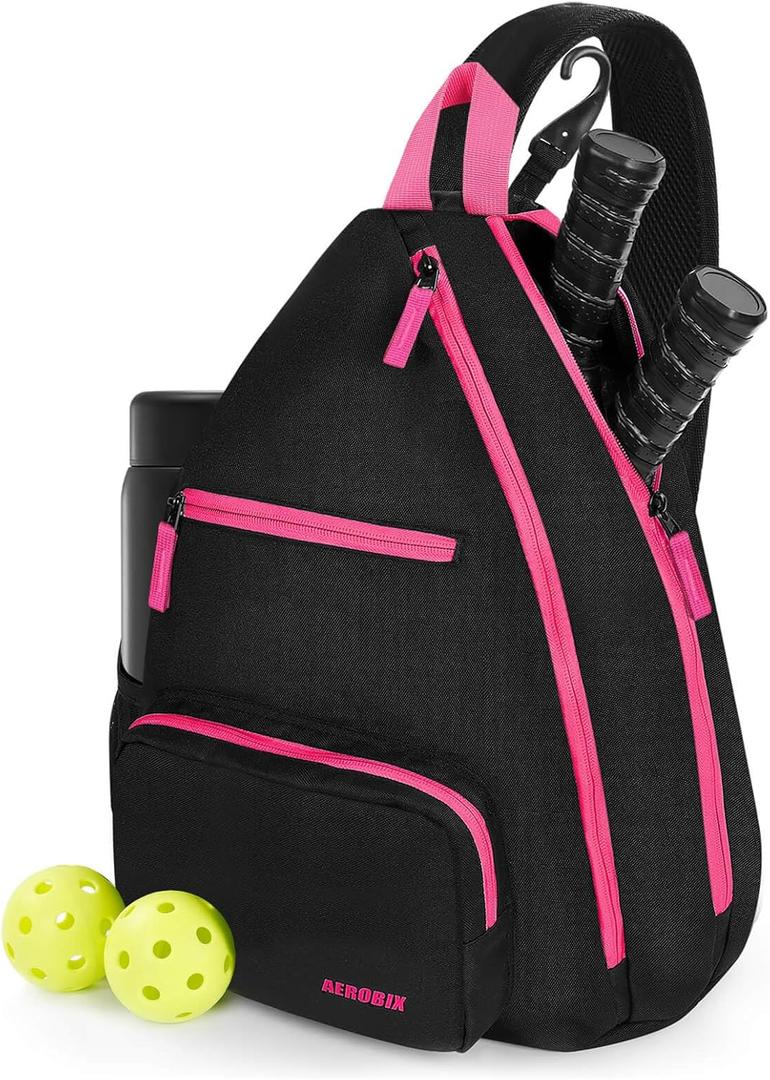AEROBIX Pickleball Bag for Women & Men, Pickle Ball Backpack - Upgraded Zippers, Large Capacity, Padded Paddle Pocket, Adjustable Sling Bag (No Accessories)