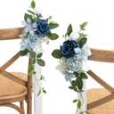 Ling's moment 2 Wedding Artificial Aisle Pew Flowers Chair Decorations Arrangements with Chiffon Ribbons Navy Blue for Ceremony Reception Chair Back Floral Decor Reception Church Party Outdoor