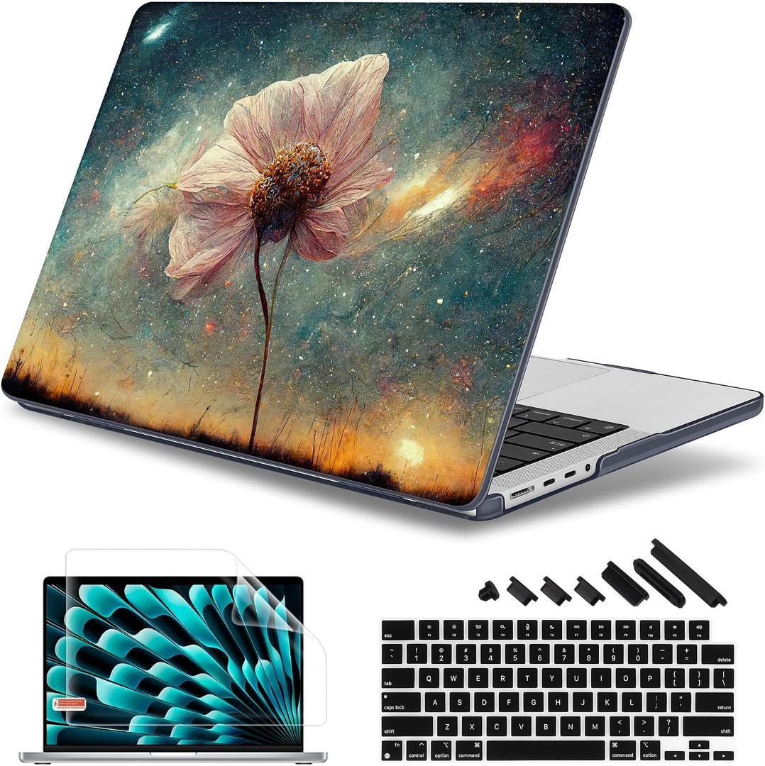 May Chen for 2026 MacBook Pro 14-inch M5 M4 M3 M2 M1 Pro/Max Chip, Release 2026 2025-2021, Model A3427 A3426 A3434 A3112 A3401 A3185, Plastic Hard Shell with Keyboard Cover, Flower Stars
