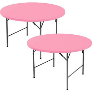Fitted Round Table Covers 60 Inch-2 Pack Pink Elastic Spandex Table Cloth-Small Stretch Folding Circle Tablecloths Topper Cap for Kitchen Dining Commercial Party Picnic Event Banquet Tables