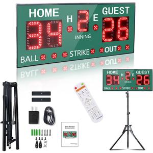 Outdoor Baseball/Softball Scoreboard with Stand, Wireless Portable Baseball Scoreboard, Digital Scoreboard with Remote, Electronic Scoreboard for Games, Score Keeper Ball Strike Out Inning
