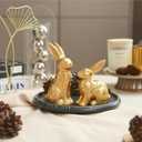 AOMOONOA Gold Bunny Decor, Easter Bunny Figurines Set of 2, Small Rabbit Decor with Metallic Rough Finish, Resin Bunnies for Spring Table Centerpiece, Elegant Home, Mantle Shelf Decor