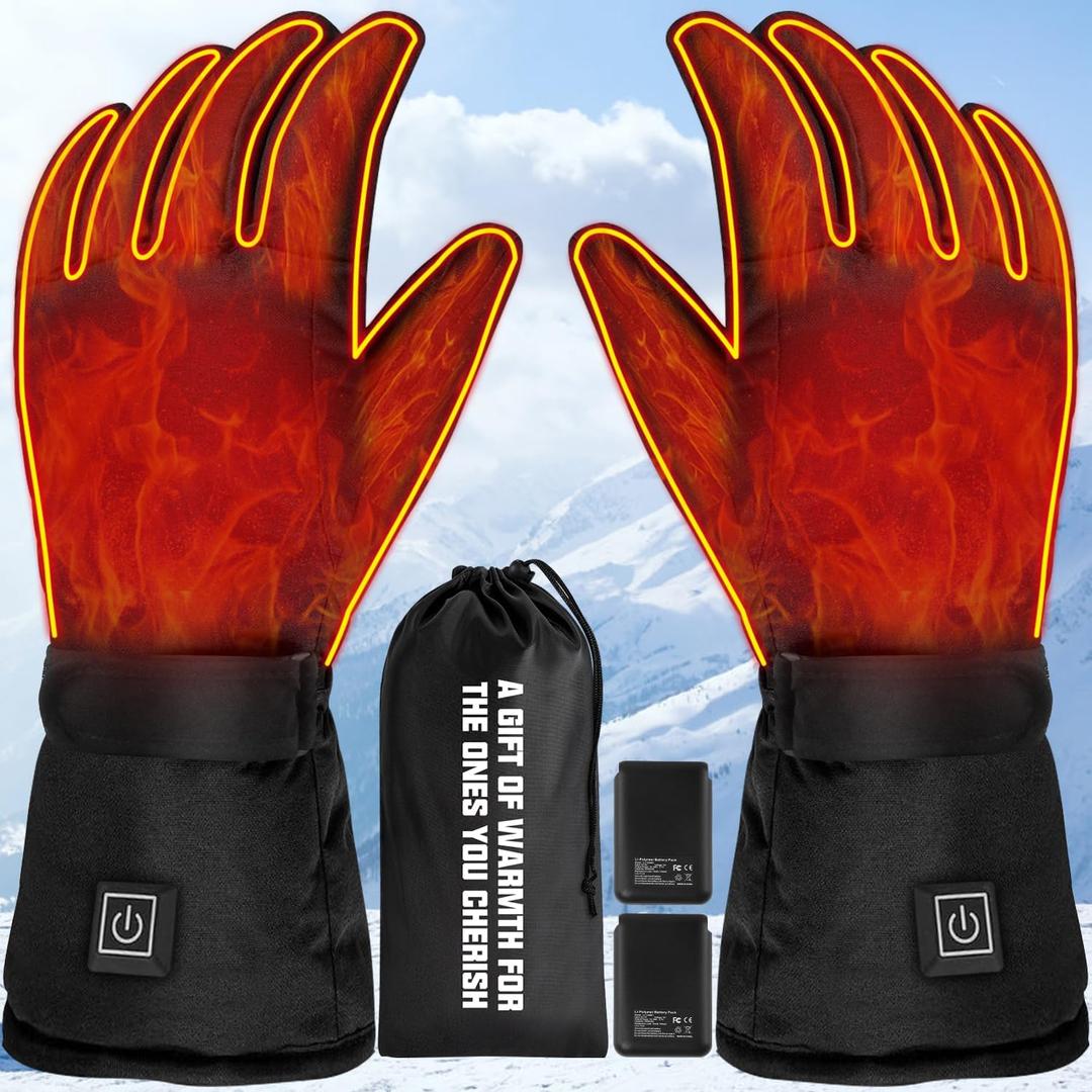 Heated Gloves, Rechargeable Heated Gloves for Men Women | Electric Heated Gloves 3 Heating Level, Waterproof Winter Touchscreen Warming Gloves Outdoor Work | Ski | Hunting | Motorcycle, Black L