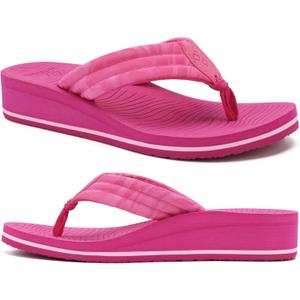 COFACE Womens Flip Flops with Comfortable Arch Support Ladies Dressy Lightweight Wedge Flip-Flops Summer Soft Yoga Mat Platform Thong Sandals for Beach, Hot Pink Size 9 (Pink)