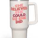 SANDJEST Graduation Gift for Women She Believed She Could So She Did Tumbler 40oz Stainless Steel Insulated with Handle and Straw - New Job, Going Away, Inspirational Design