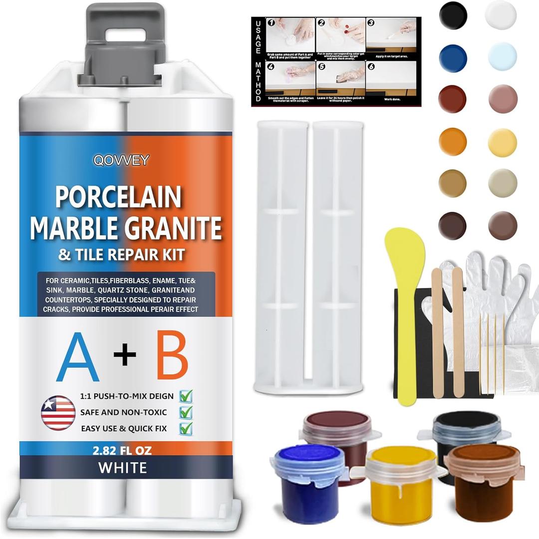 Granite and Quartz Countertop Chip Repair Kit, Tile & Fiberglass Porcelain Repair Kit,Marble Tub Repair Kit to Quickly Fix Cracks Ceramic Corian Bathtub Sink Toilet Dents Holes Scratchs (Multicolored)