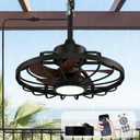 Depuley Outdoor Ceiling Fan with Light: 20" Outdoor Hanging Gazebo Fans with Lights and Remote App Control - Waterproof Plug in Caged Fan for Patio Pergola Porch Canopy Black Walnut