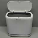 funest Bathroom Trash Can, 3.3 Gallon Slim Trash Can with Lid, Adsorption Garbage Can with Press-Top Lid, Small White Narrow Plastic Trash Bin for Bathroom, Office, Bedroom, Living Room