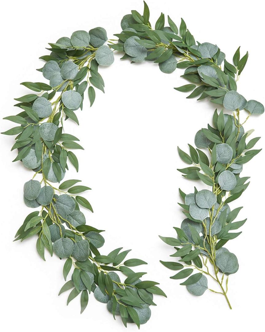 Ling's Moment Artificial Eucalyptus and Willow Garland, 5.9ft Fake Vine Greenery Leaves for Wedding Backdrops/Arch/Flower Garland Greenery Decor, 1 Pcs
