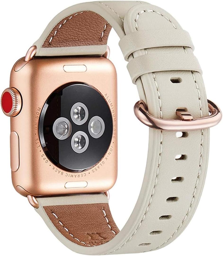 WFEAGL Compatible with Apple Watch Band 41mm 40mm 38mm 42mm(series 11 10) Women, Top Genuine Leather Band for iWatch SE 3 2 1 & Series 11 10 9 8 7 6 5 4 3 2 1 (Ivory White/Rose Gold)