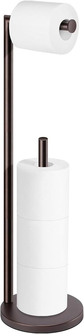 Toilet Paper Holder Stand, Bathroom Toilet Paper Roll Holder Stand with Reserve, Standing Toilet Paper Holder with Storage,Toilet Paper Roll Holder for 4 Rolls, Bronze