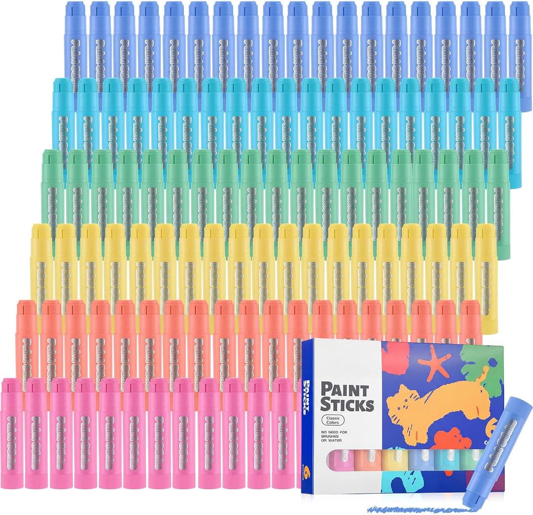 Gilprop 20 Sets Tempera Paint Sticks 120 Pcs 6 Colors Washable Quick Drying Art Solid Tempera Paint Stick Bulk Crafts Supplies(Macaron)