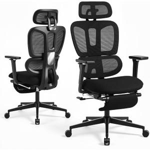 Ergonomic Office Chair with Footrest and Dynamic Lumbar Support, Black, High Back