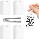 200 Pieces White Blank Shipping Tags 4 3/4" x 2 3/8" With String Hanging Plastic Attached - Reinforced Waterproof Wire Marking Tags #5 for Inventory, Luggage, Garage Parts, Asset (White)