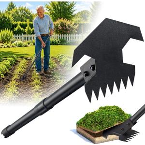 Scuffle Hoe for Weeding - 48" Adjustable Long Handle Action Hoe, Heavy Duty 2-in-1 Push Pull Garden Hoe with Sharp Serrated Blade for Flower Beds, Lawn, Yard and Sidewalks