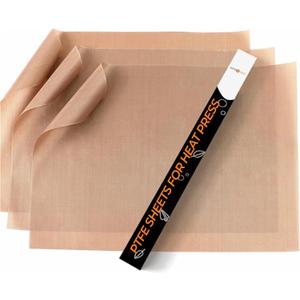 HTVRONT PTFE Sheets for Heat Press - 3 Pack Non Stick PTFE Polytetrafluoroethylene Sheet Reusable 12 x 16" PTFE Coating Paper Heat Resistant PTFE Mat (Brown)