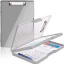 SFLHHDM Clipboard with Storage,Heavy Duty Clip Boards 8.5x11 with 2 Storage Case,Clear Visible Panel Storage Clipboards,Side Opening Nursing Clipboard Folder for Office Supplies-Gray