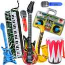 8 Pack Inflatable Rock Star Toy Set,Blow Up Boom Box Drum Guitar Bass Musical Instrument Party Props for 80s 90s Party Decorations, Christmas Birthday Carnival Rock and Roll Party Favors Supplies